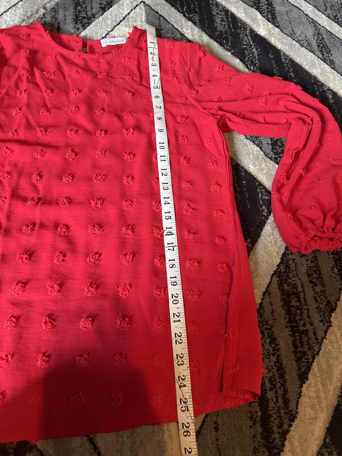 Fantaslook Red Textured Long Sleeve Top, Size Small