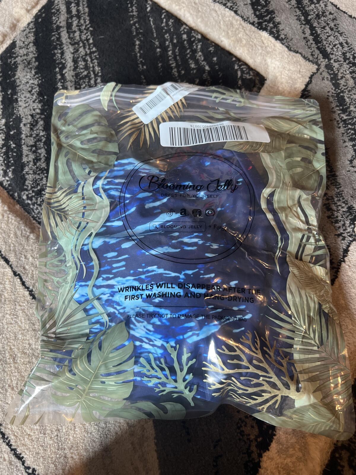 Women's Blue Patterned One-Piece Swimsuit Size L