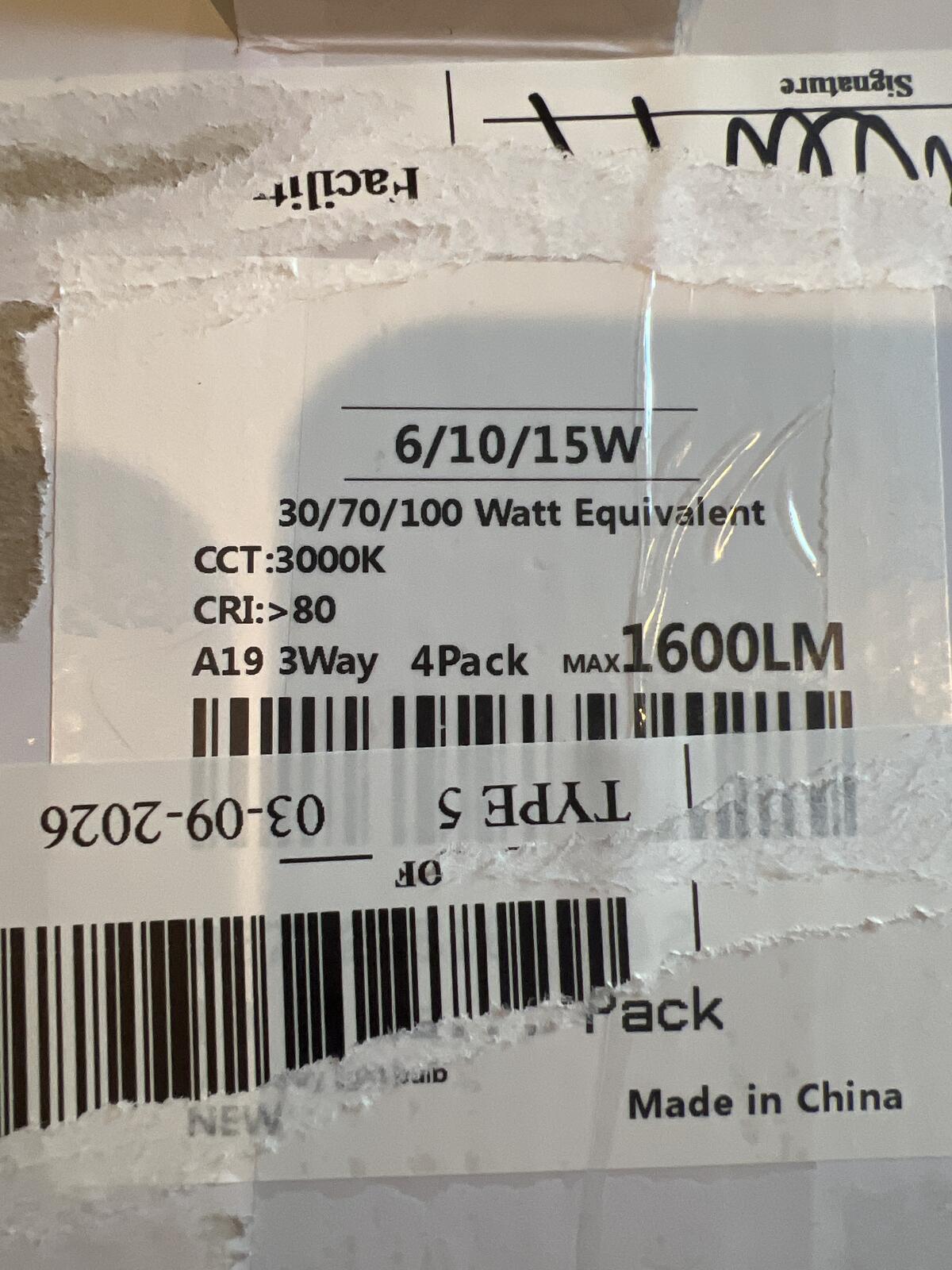 4 Pack LED Light Bulbs 6/10/15W Equivalent, 3000K Warm White, A19 3-Way