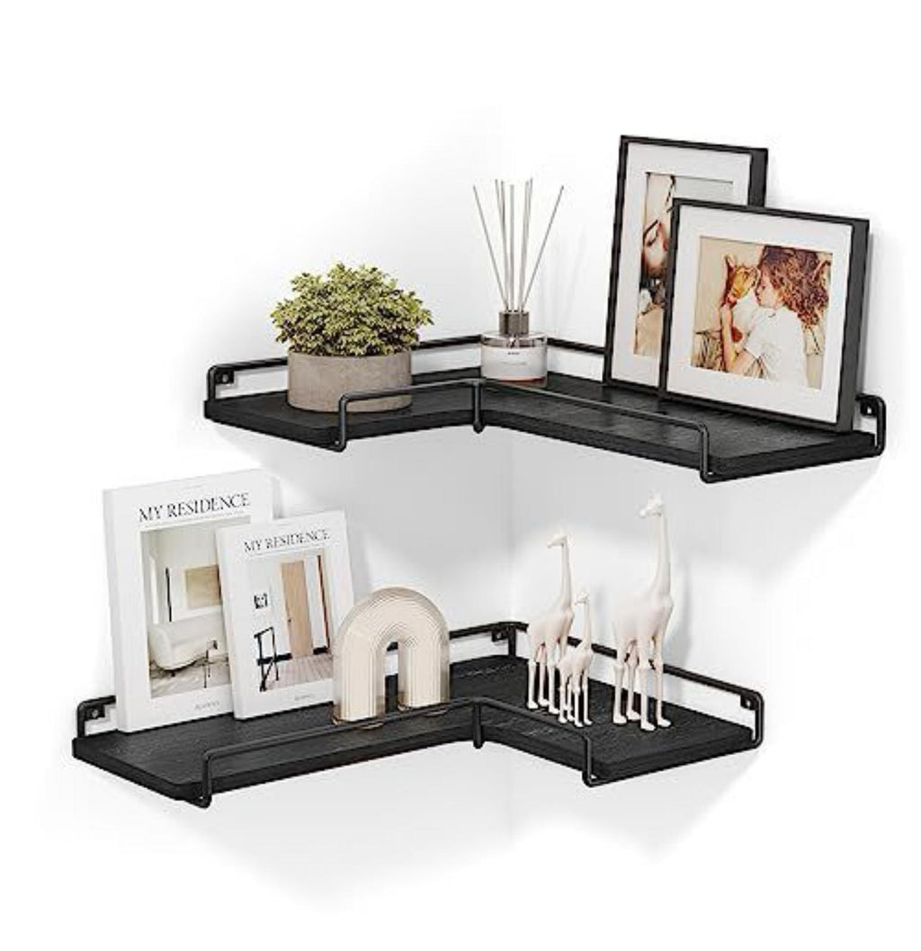 VASAGLE Black Corner Wall Shelves - Set of 2