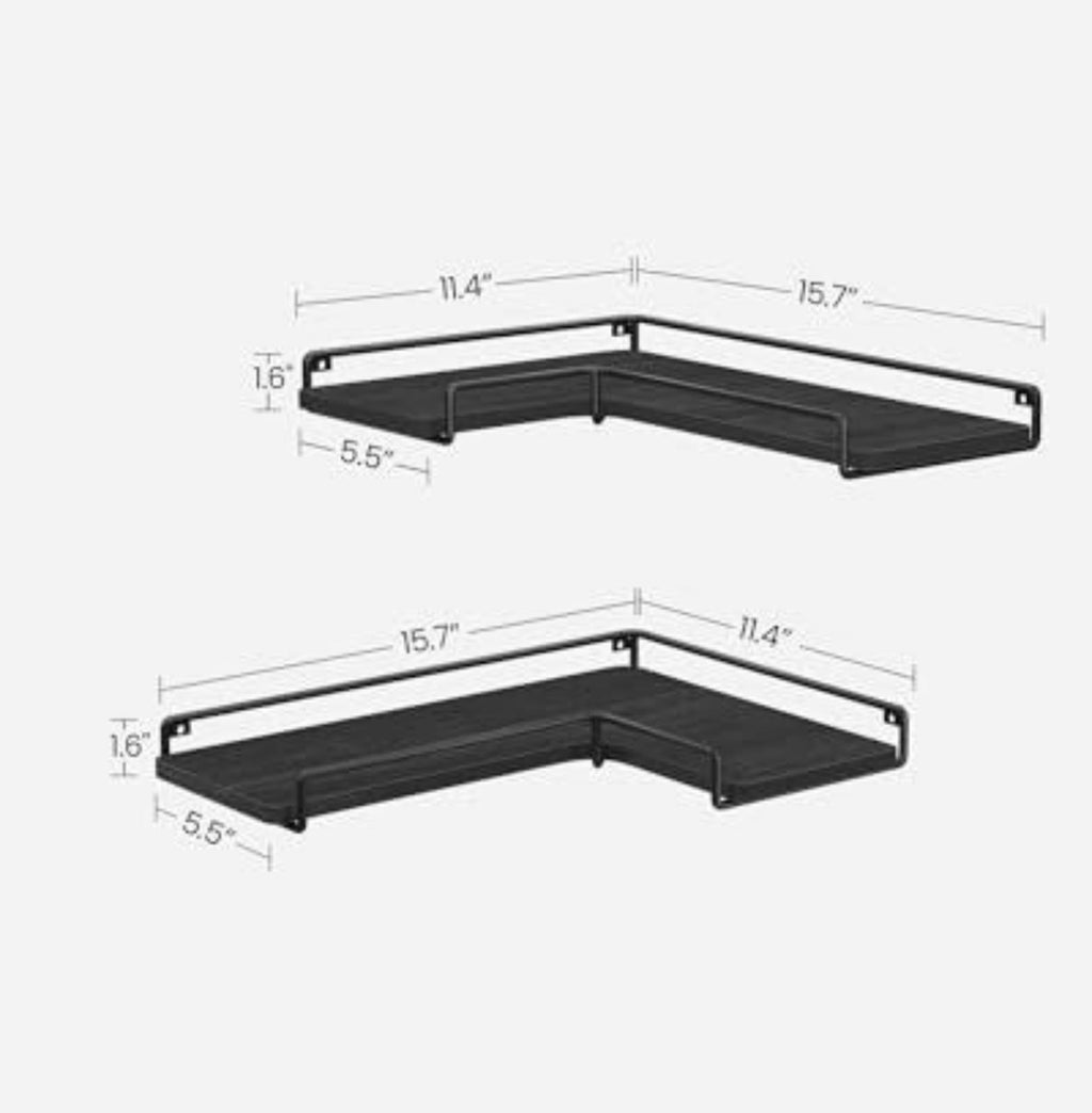 VASAGLE Black Corner Wall Shelves - Set of 2