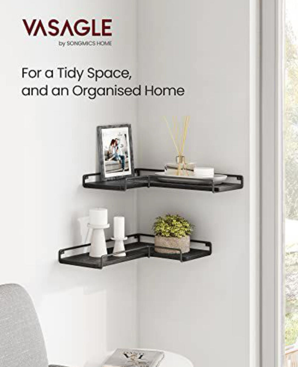 VASAGLE Black Corner Wall Shelves - Set of 2