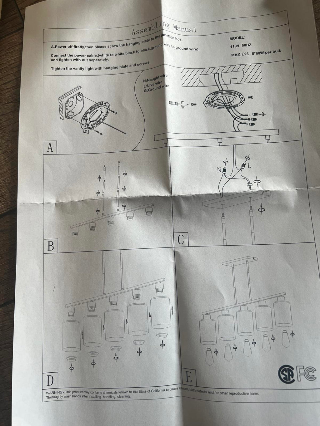 Open Box Kitchen Island Pendant Light Fixture with 5 Glass Shades