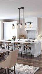 Open Box Kitchen Island Pendant Light Fixture with 5 Glass Shades