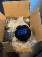 WUKO HUNT Golf Cart SS Wheel Caps - Black with Blue SS