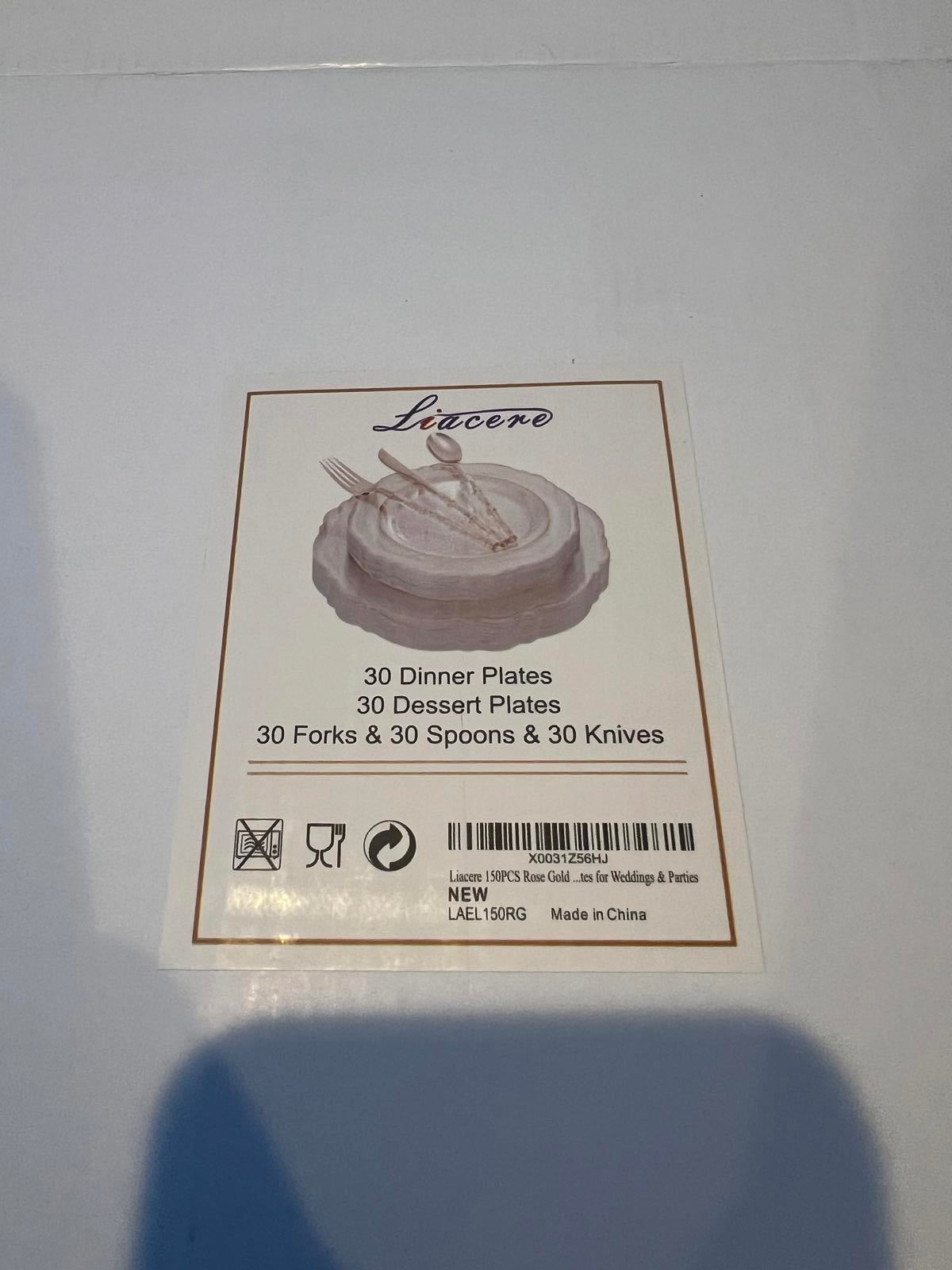 Liacene 30 Dinner & Dessert Plates with Cutlery Set - Rose Gold