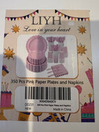 350 Pcs Pink Paper Plates, Napkins, Cups & Silverware Party Set for 50