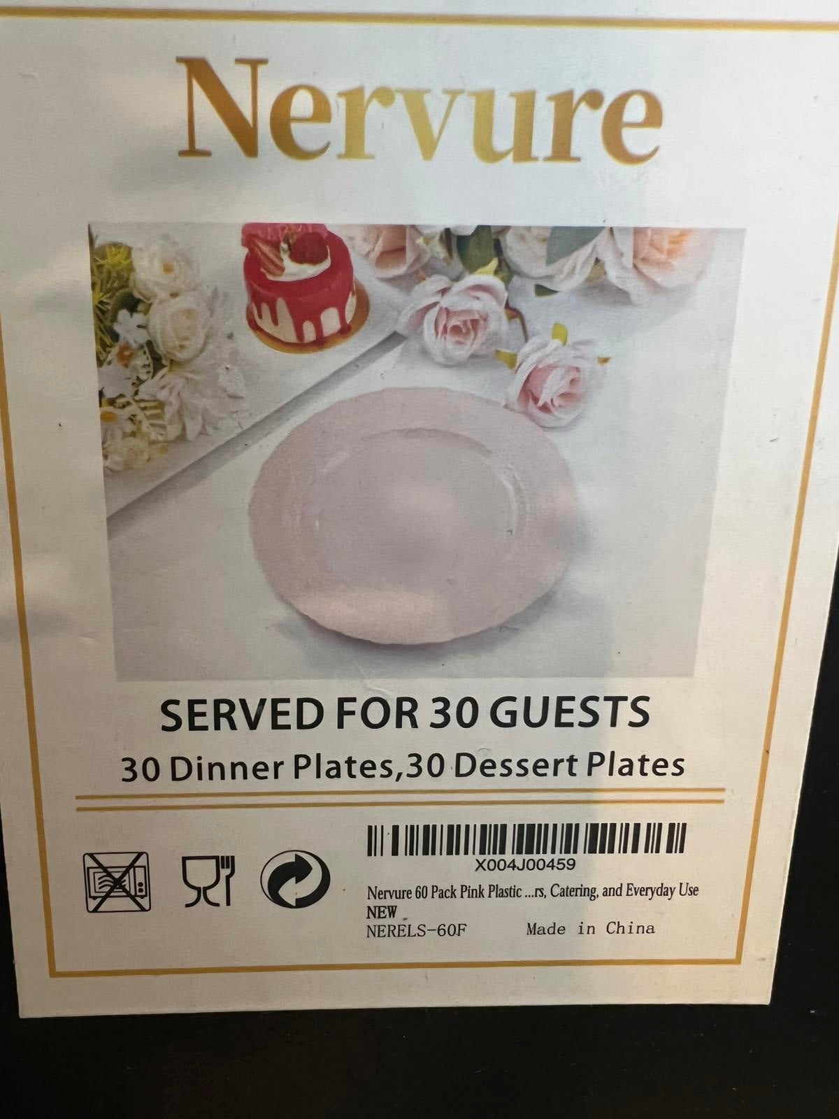 Nervure Pink Plastic Plates Set - 30 Dinner & 30 Dessert Plates
