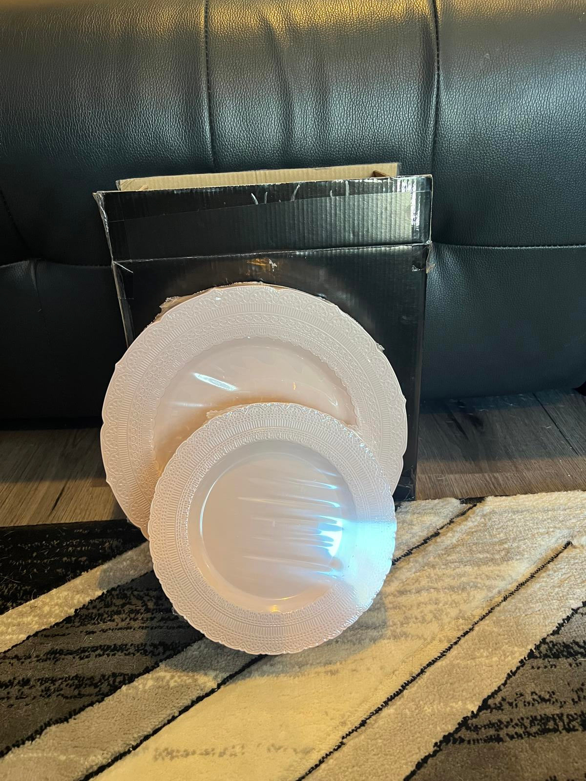 Nervure Pink Plastic Plates Set - 30 Dinner & 30 Dessert Plates