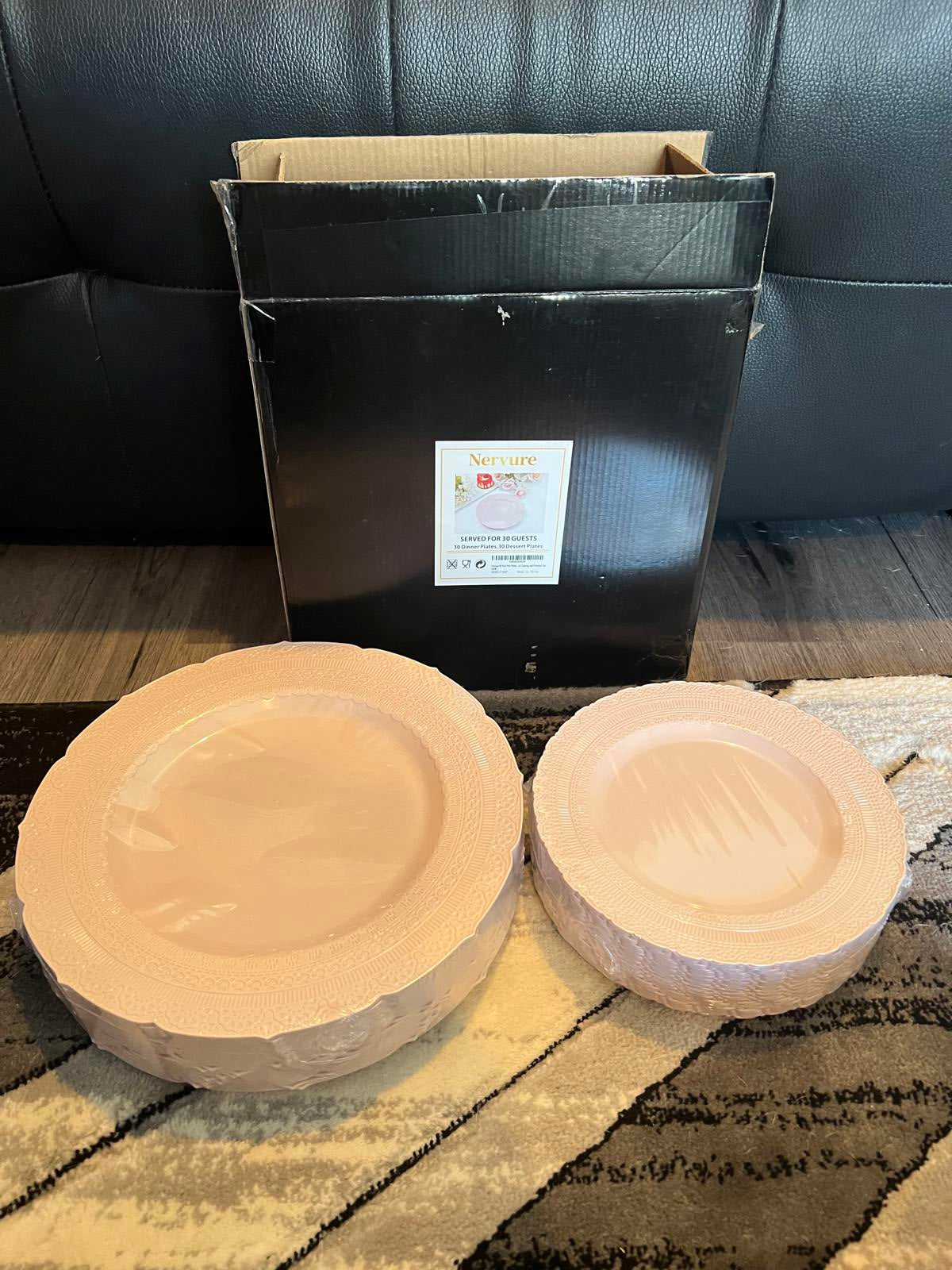 Nervure Pink Plastic Plates Set - 30 Dinner & 30 Dessert Plates