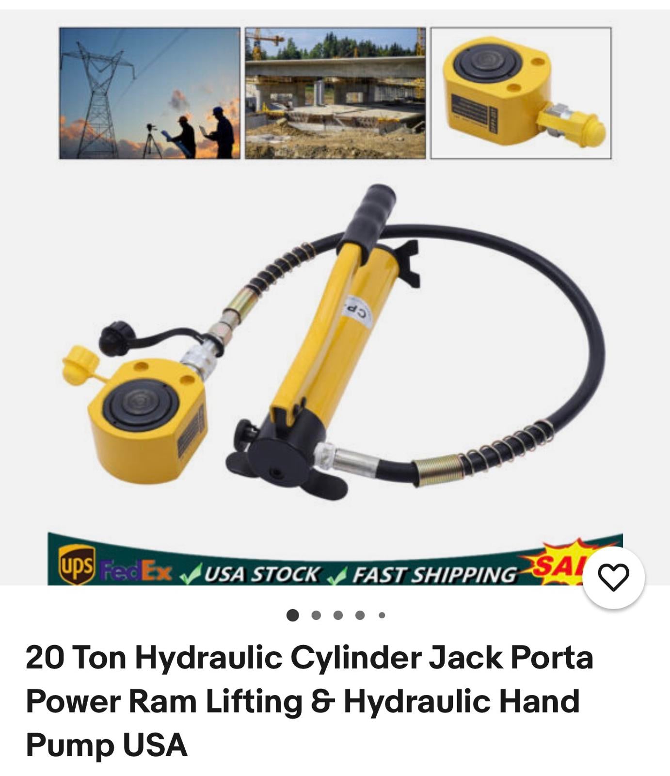 20 Ton Hydraulic Cylinder Jack Porta Power Ram Lifting & Hydraulic Hand Pump USA