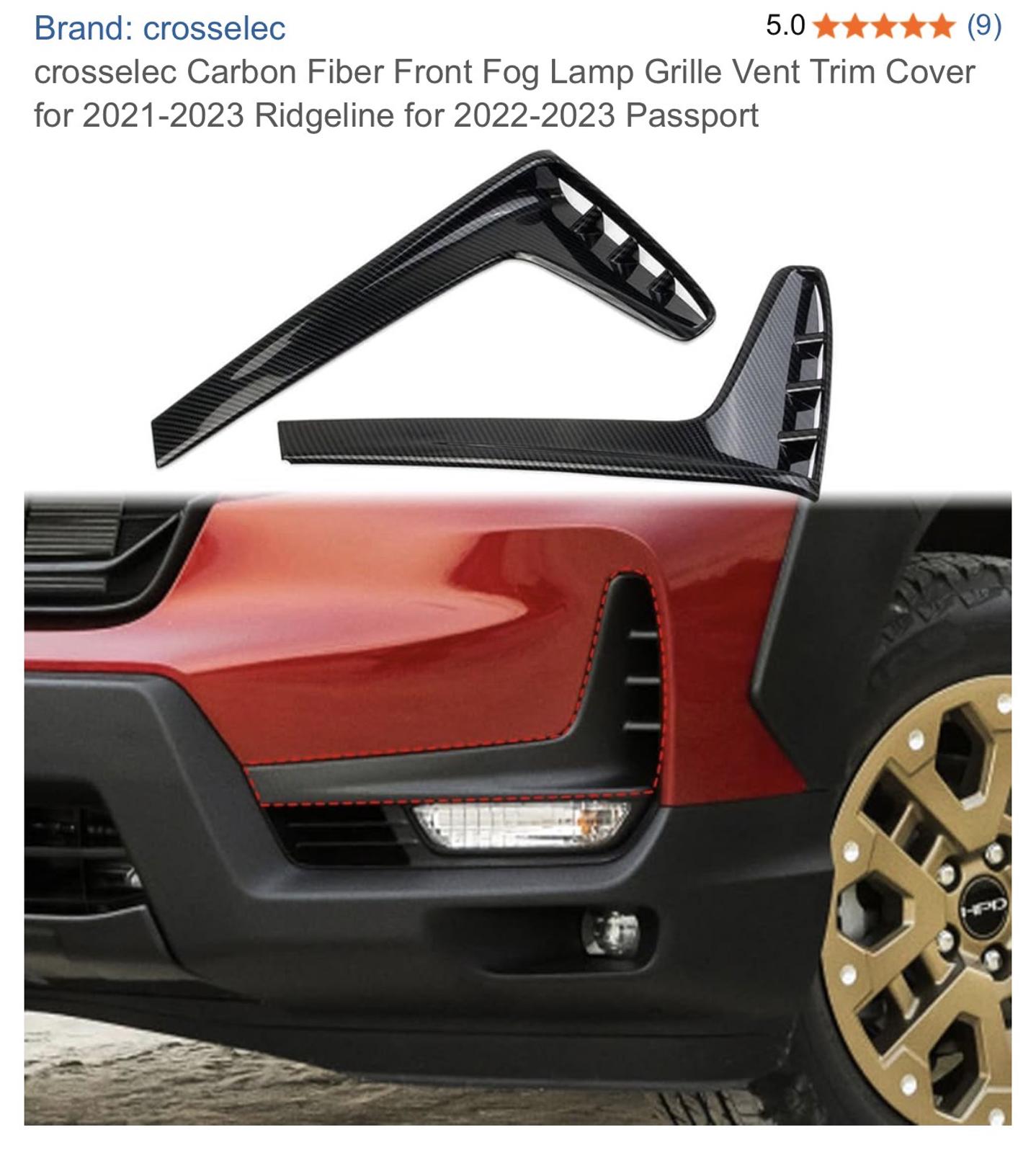 Carbon Fiber Front Fog Lamp Grille Vent Trim Cover for 2021-2023 Ridgeline & 202