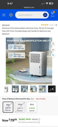 Electactic 8 Pint Dehumidifier with Drain Hose, 750 Sq. Ft Coverage - Open Box
