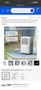 Electactic 8 Pint Dehumidifier with Drain Hose, 750 Sq. Ft Coverage - Open Box