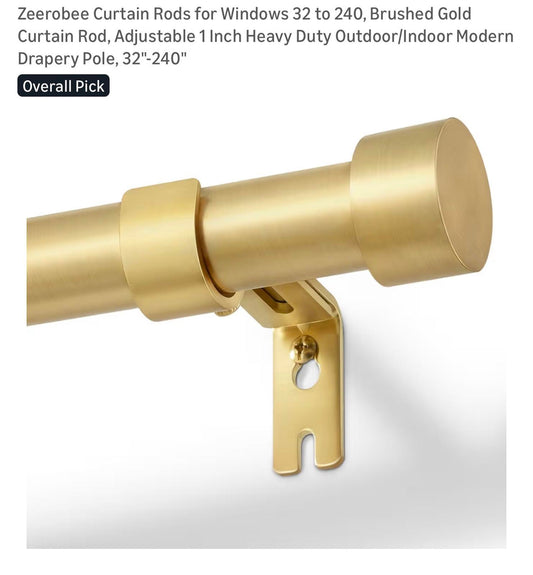 Zeerobee Brushed Gold Curtain Rod Adjustable 32 to 240 Inches