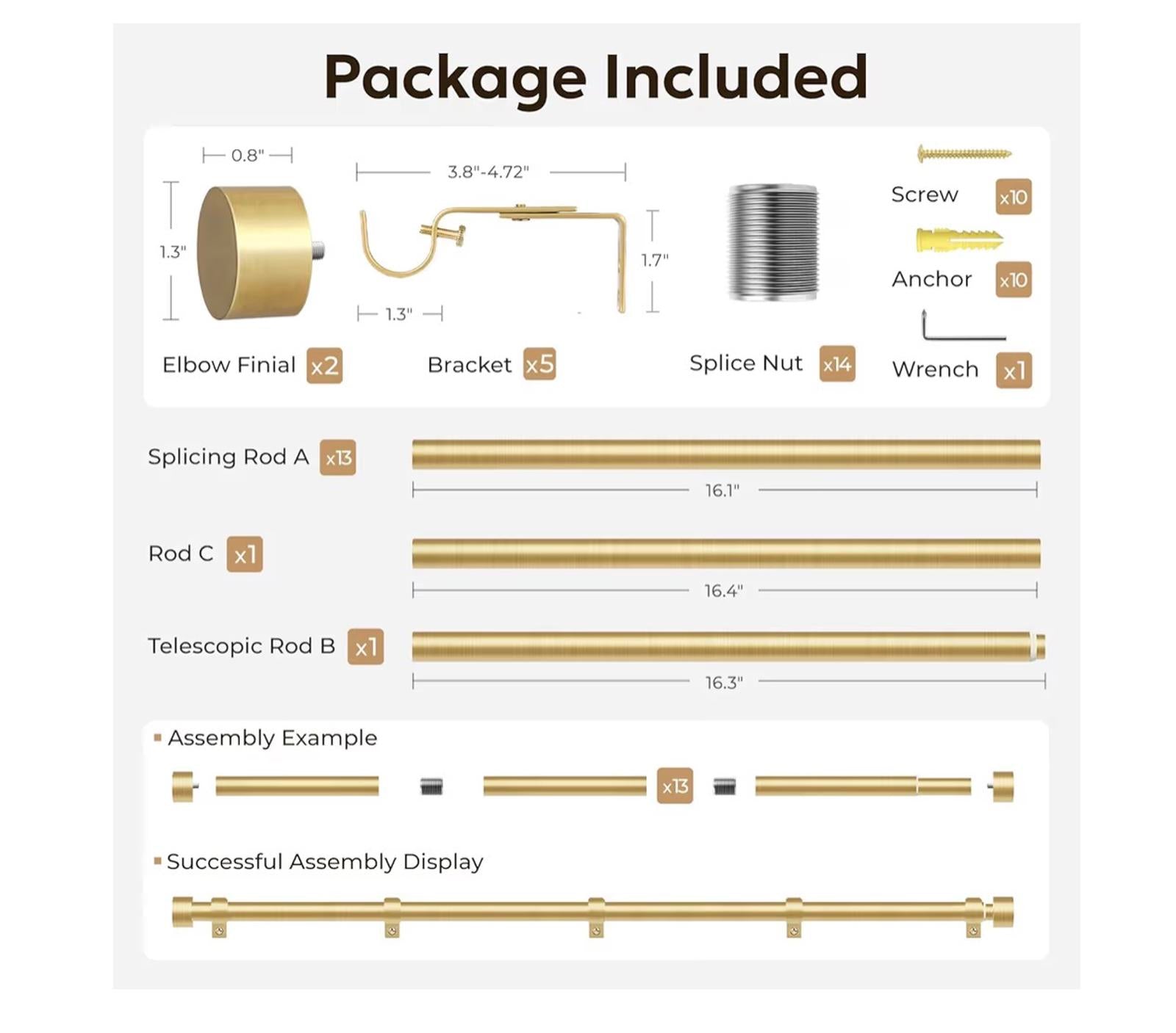 Zeerobee Brushed Gold Curtain Rod Adjustable 32 to 240 Inches