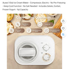 Auseo 1.0qt Electric Ice Cream Maker with Compressor - No Pre-Freezing Needed