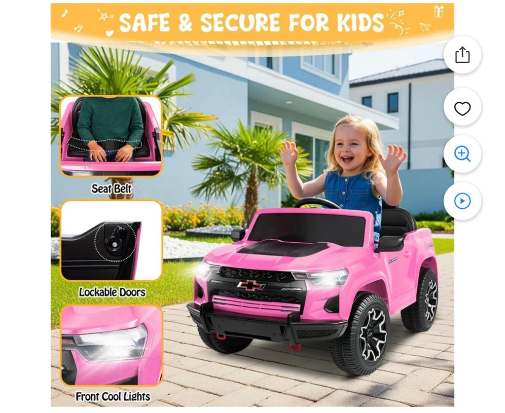 Open Box Chevrolet Pink Kids Ride-On Toy Car with Seat Belt & Lockable Doors