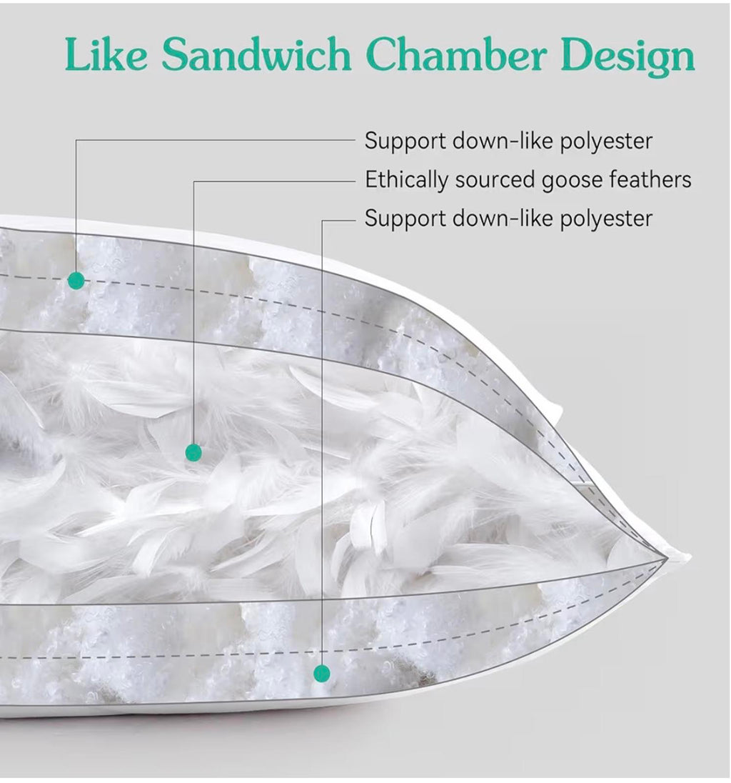 Three Geese White Goose Feather Cotton Pillows Queen Size Set of 2