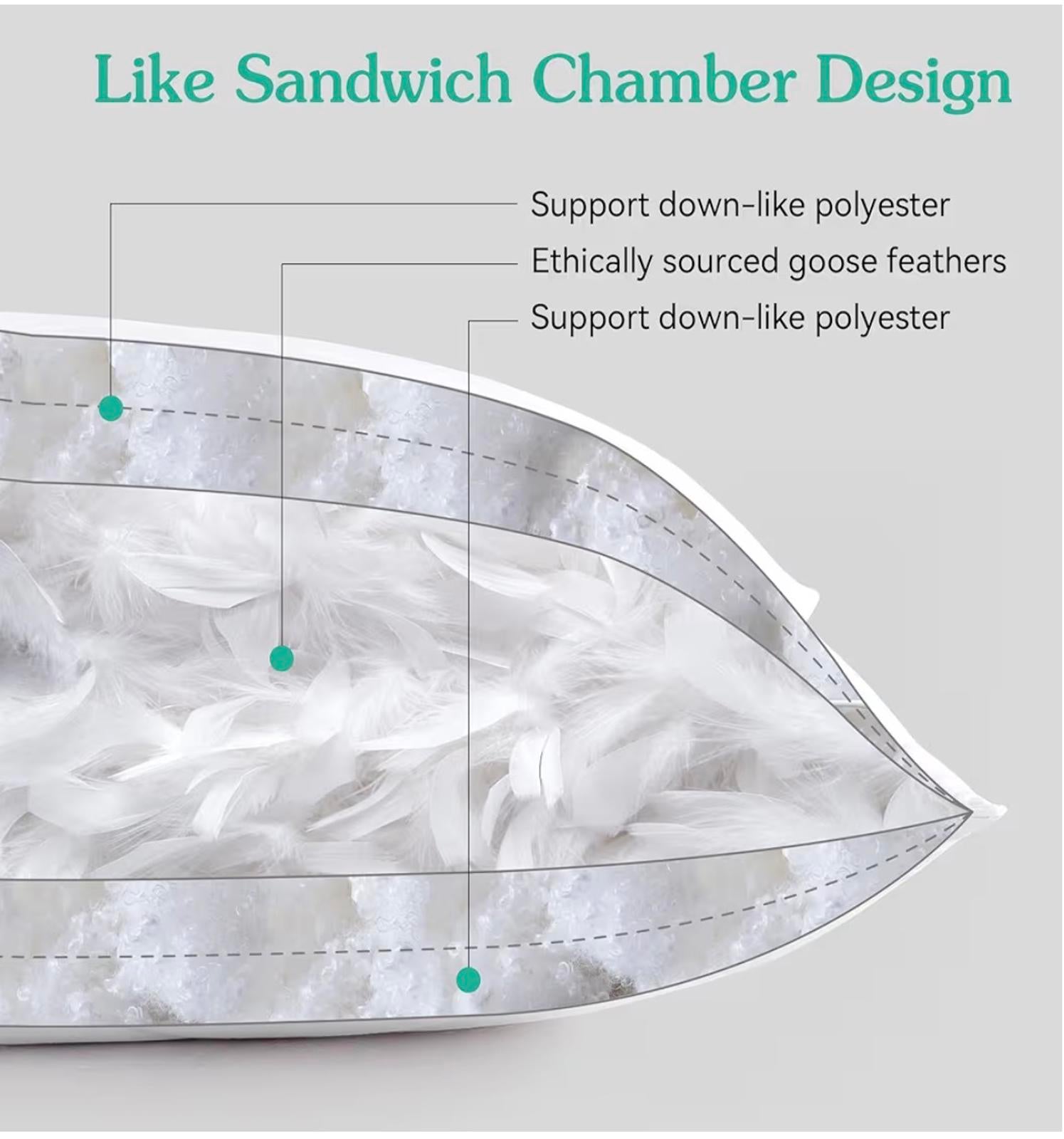 Three Geese White Goose Feather Cotton Pillows Queen Size Set of 2