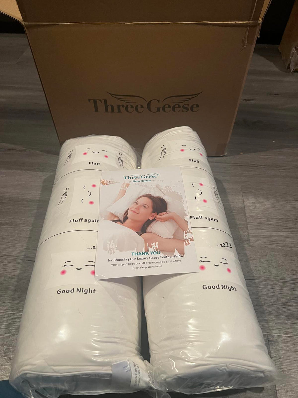 Three Geese White Goose Feather Cotton Pillows Queen Size Set of 2