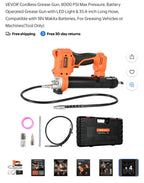 VEVOR Cordless Grease Gun 8000 PSI Max Pressure with LED Light & 35.4-inch Hose