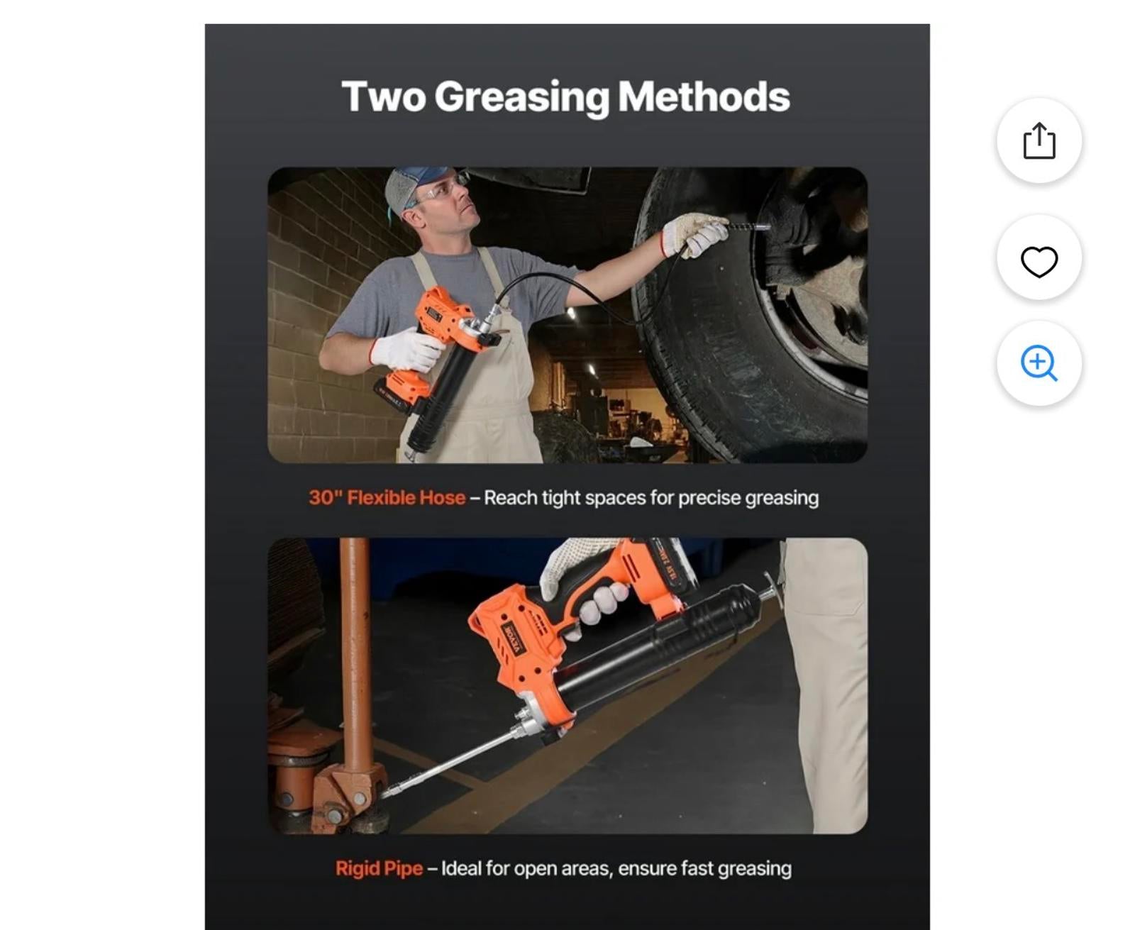 VEVOR Cordless Grease Gun 8000 PSI Max Pressure with LED Light & 35.4-inch Hose