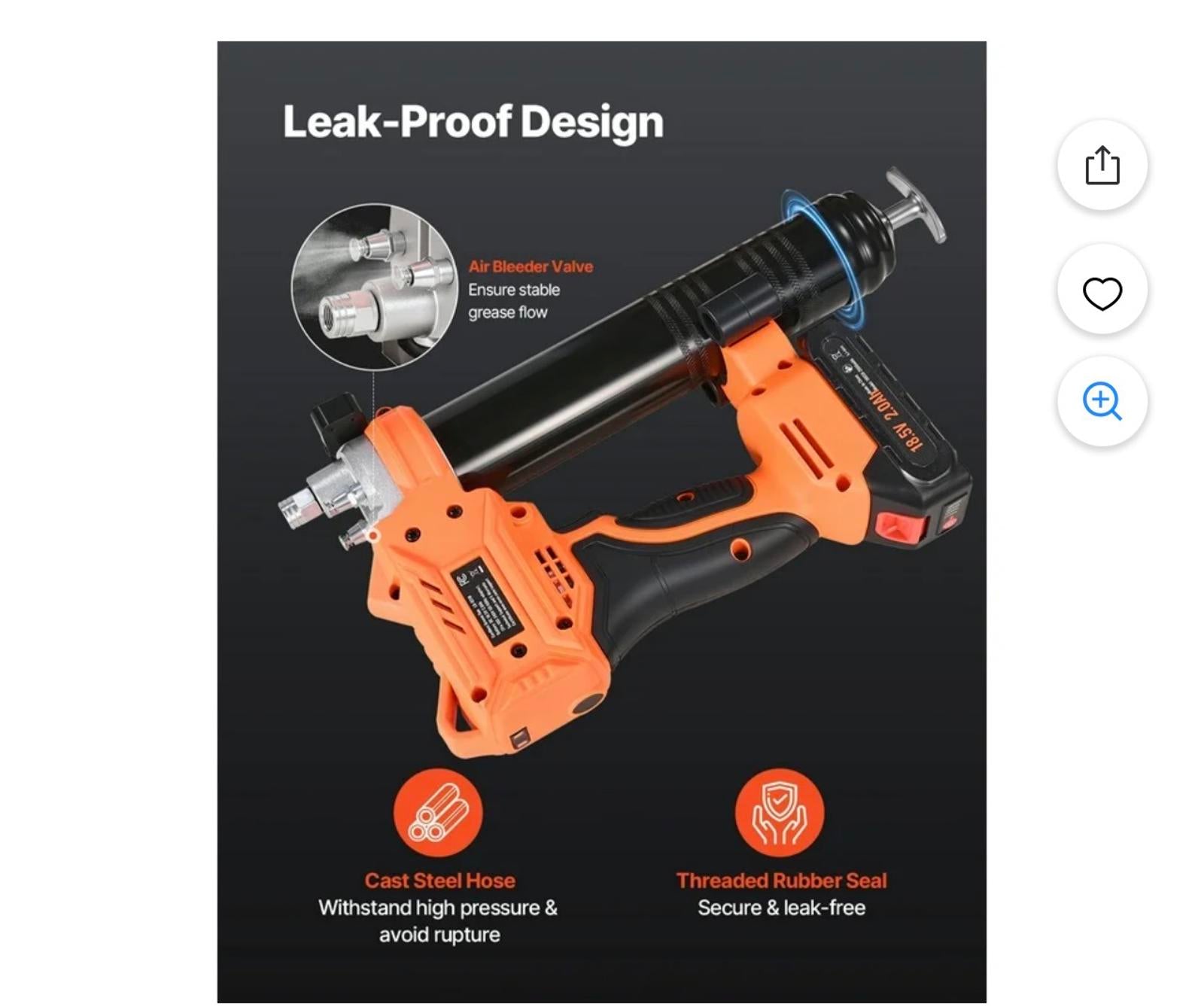 VEVOR Cordless Grease Gun 8000 PSI Max Pressure with LED Light & 35.4-inch Hose