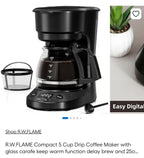 Compact 5 Cup (25 OZ) Drip Coffee Maker with Glass Carafe & Digital Controls