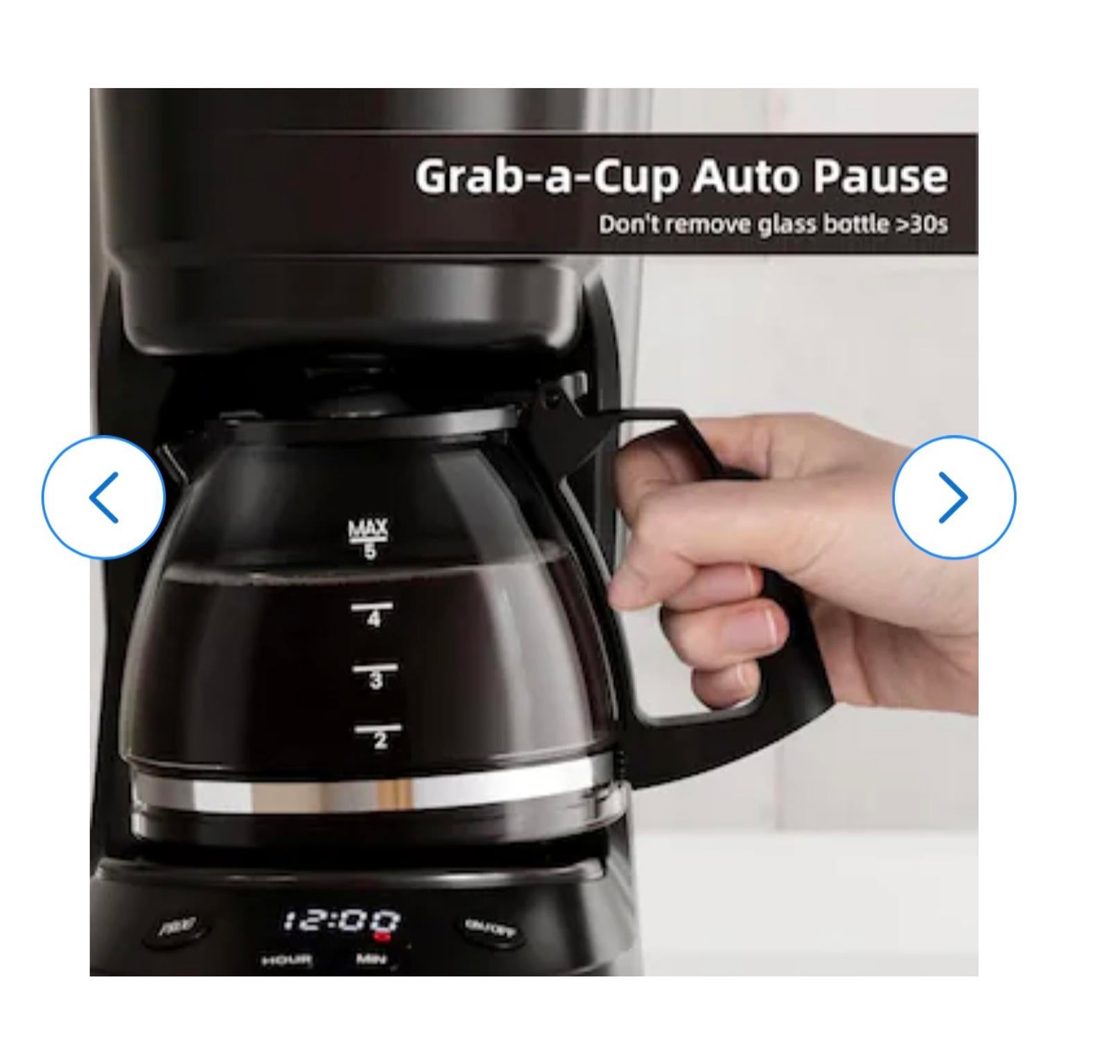 Compact 5 Cup (25 OZ) Drip Coffee Maker with Glass Carafe & Digital Controls