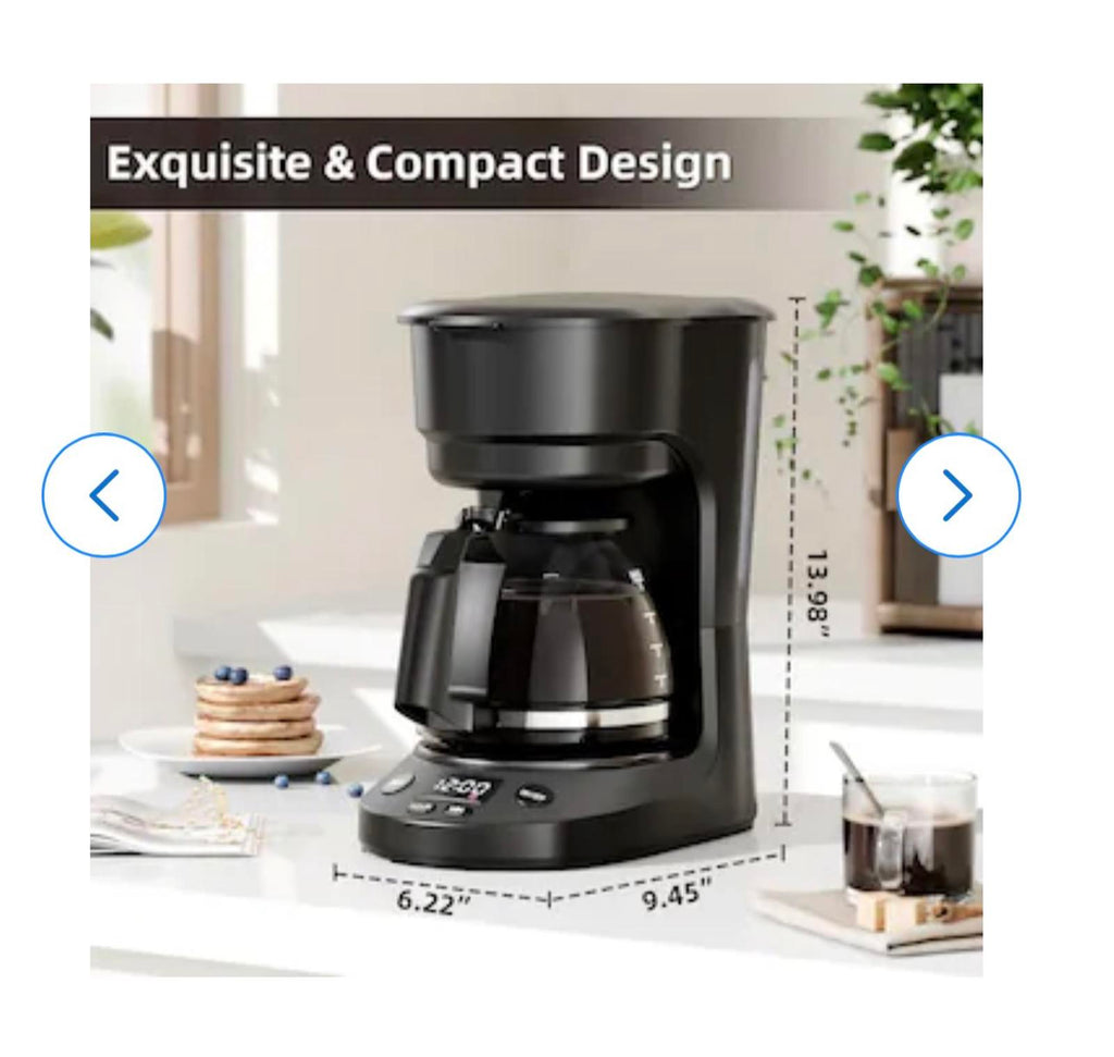 Compact 5 Cup (25 OZ) Drip Coffee Maker with Glass Carafe & Digital Controls