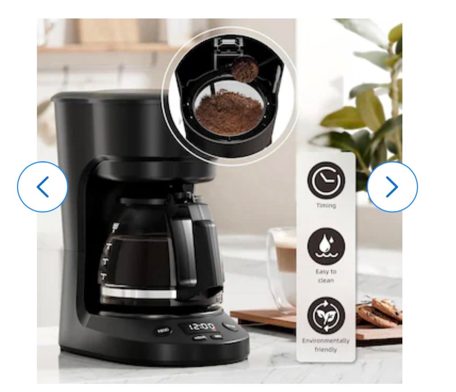 Compact 5 Cup (25 OZ) Drip Coffee Maker with Glass Carafe & Digital Controls