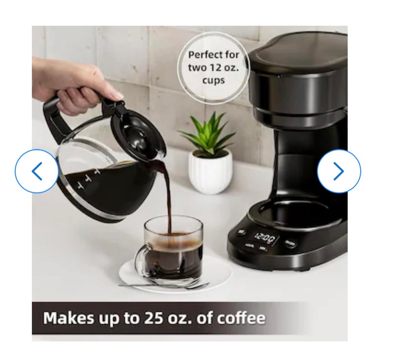 Compact 5 Cup (25 OZ) Drip Coffee Maker with Glass Carafe & Digital Controls