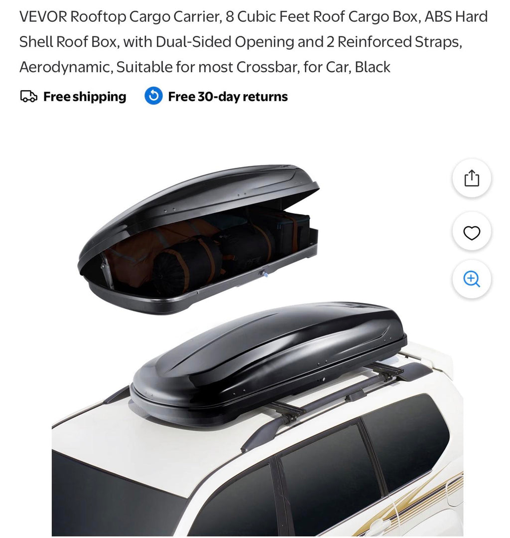 VEVOR Rooftop Cargo Carrier 8 Cubic Feet Roof Cargo Box Black