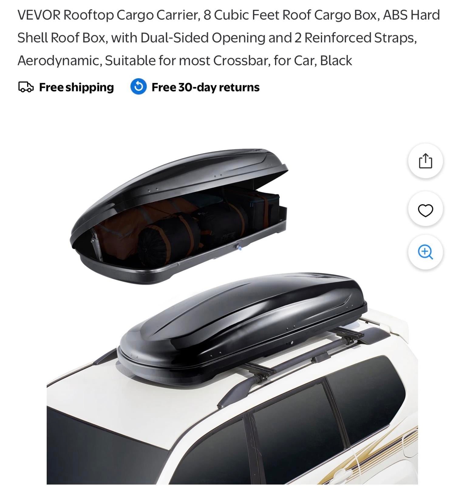 VEVOR Rooftop Cargo Carrier 8 Cubic Feet Roof Cargo Box Black