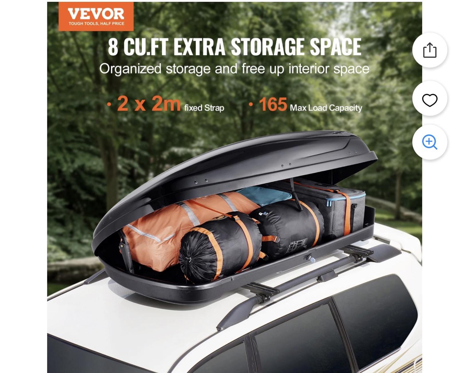 VEVOR Rooftop Cargo Carrier 8 Cubic Feet Roof Cargo Box Black