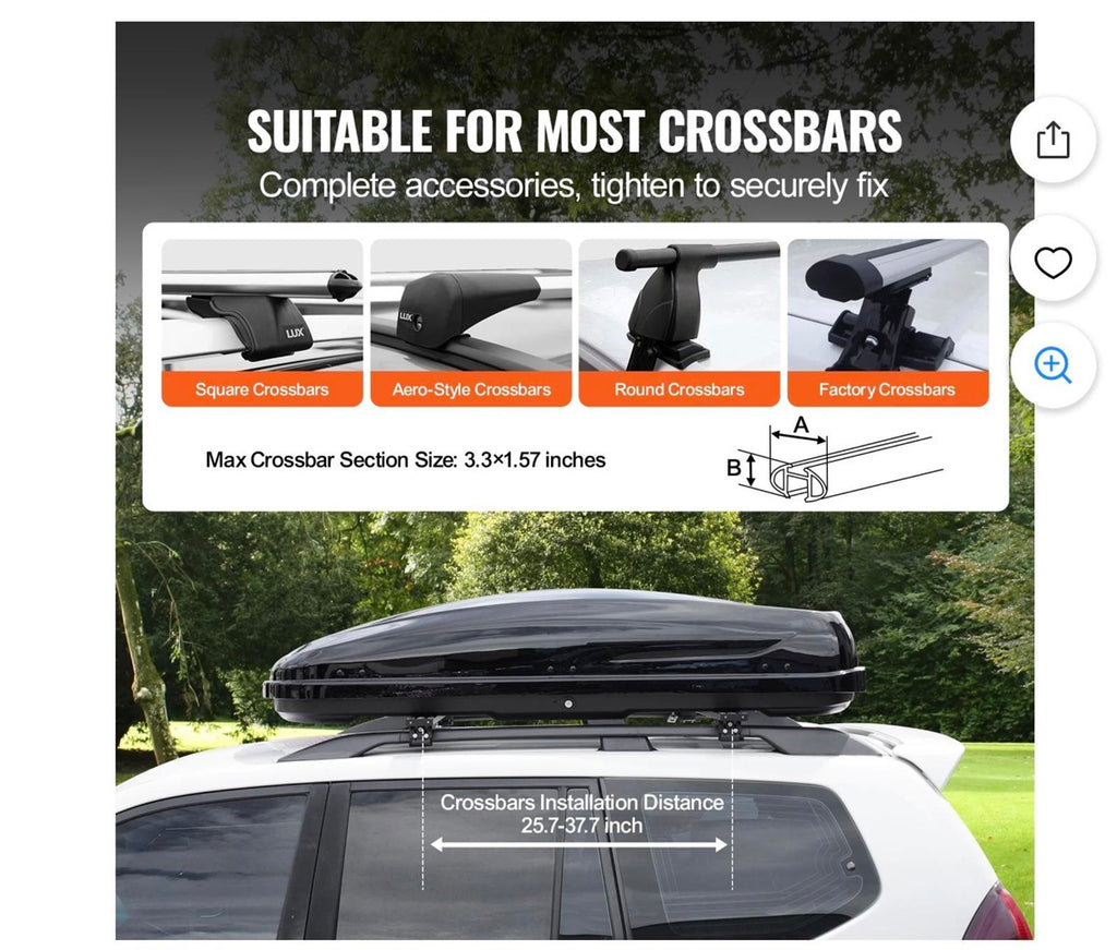 VEVOR Rooftop Cargo Carrier 8 Cubic Feet Roof Cargo Box Black
