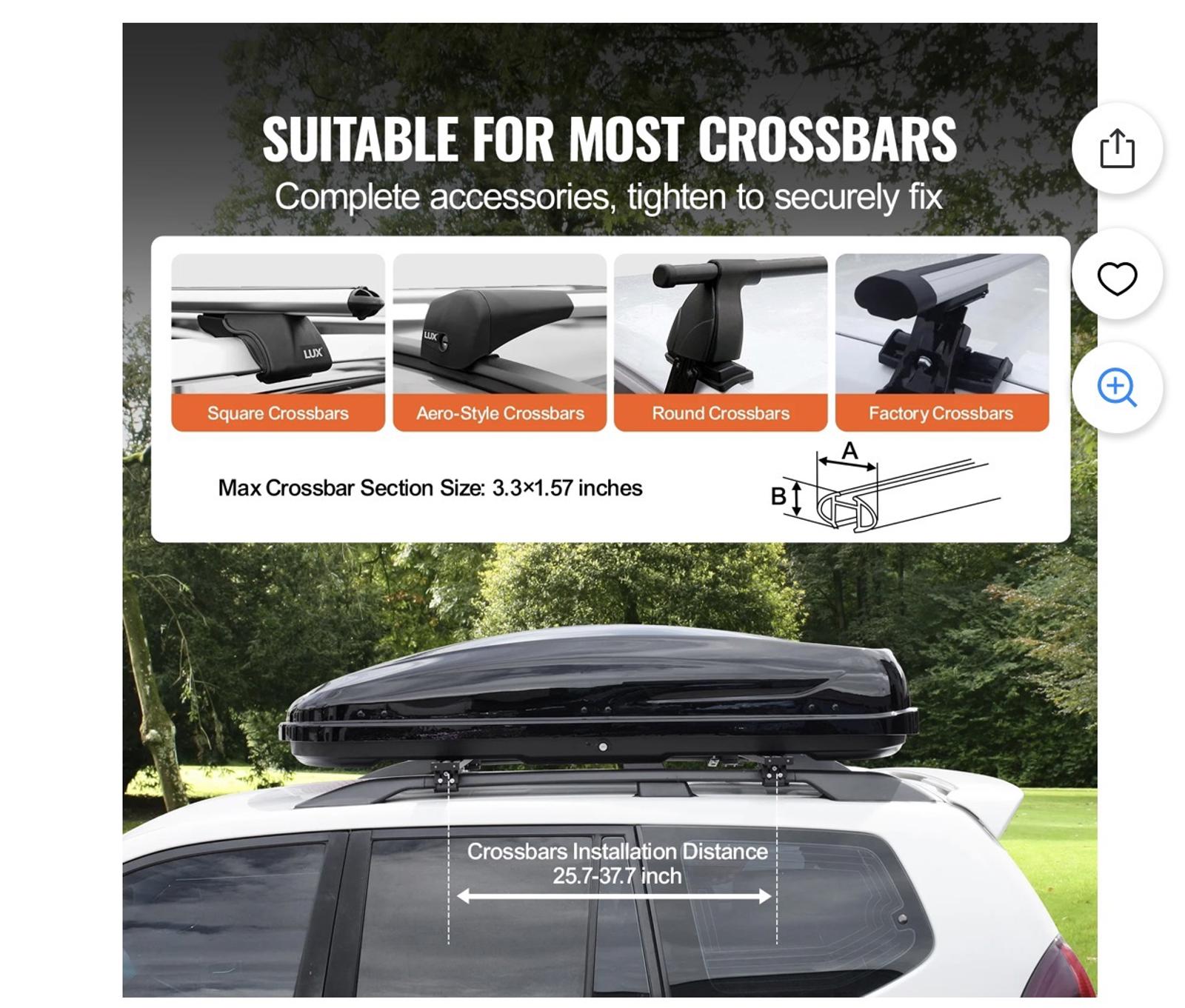 VEVOR Rooftop Cargo Carrier 8 Cubic Feet Roof Cargo Box Black
