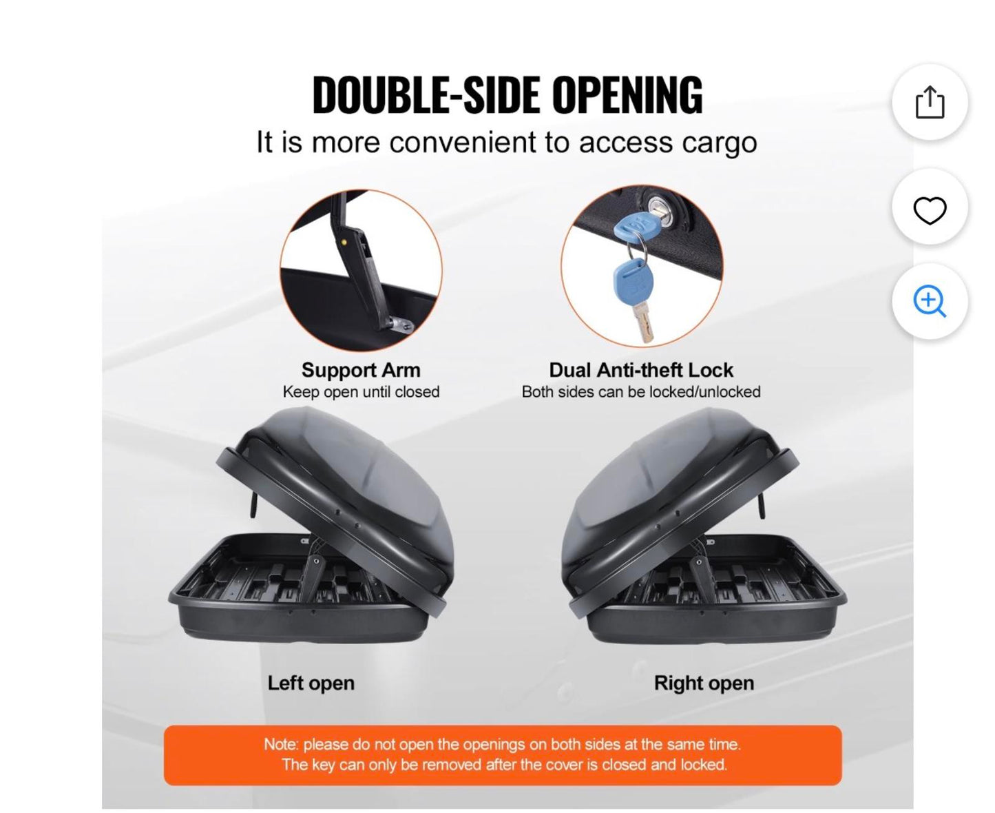 VEVOR 8 Cubic Feet Rooftop Cargo Carrier with Dual-Sided Opening and Reinforced