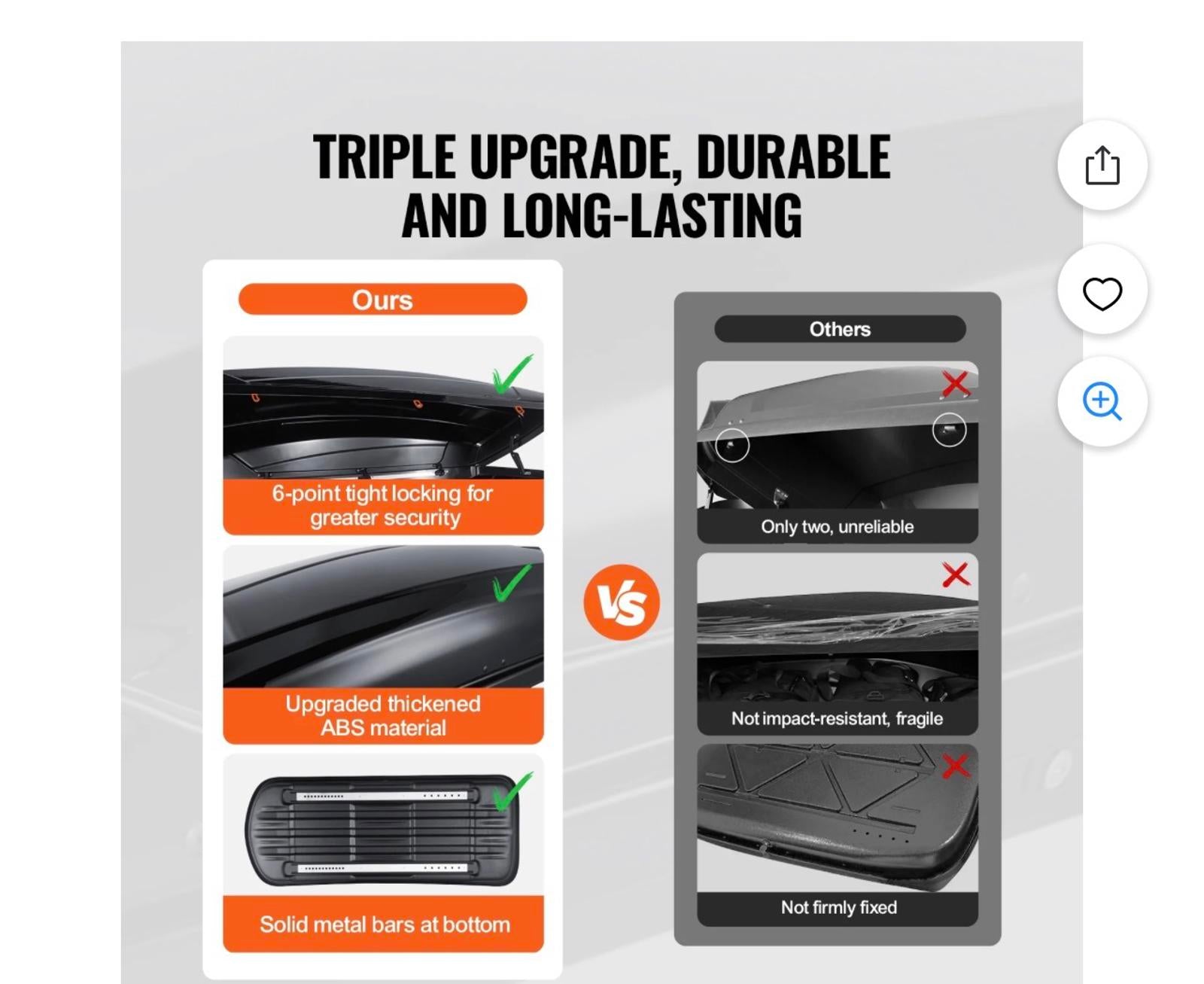 VEVOR Rooftop Cargo Carrier 8 Cubic Feet Roof Cargo Box Black