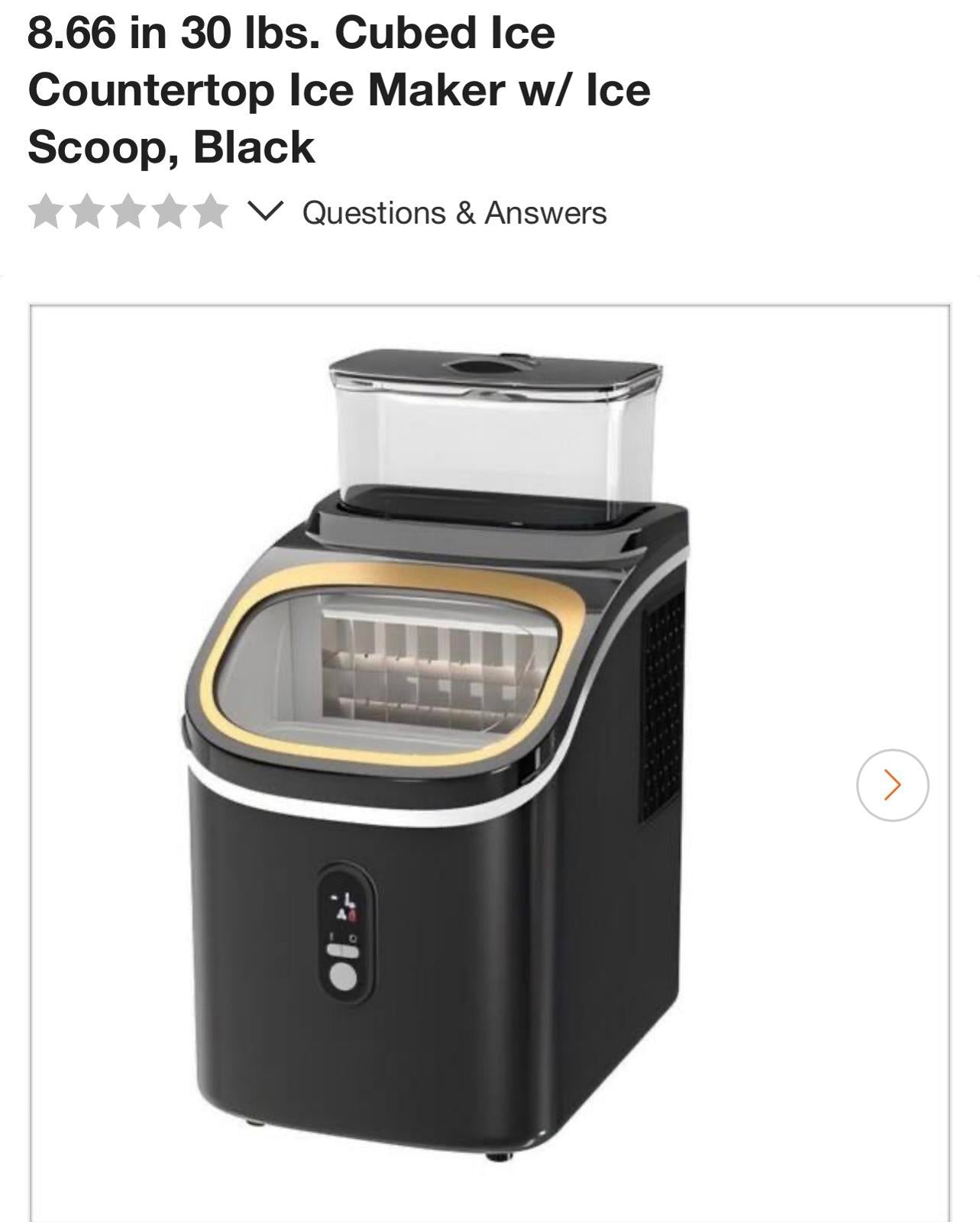 8.66 in 30 lbs. Cubed Ice Countertop Ice Maker w/ Ice Scoop, Black