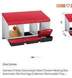 Garvee 3 Holes Galvanized Steel Chicken Nesting Box with Automatic Roll Out Egg-