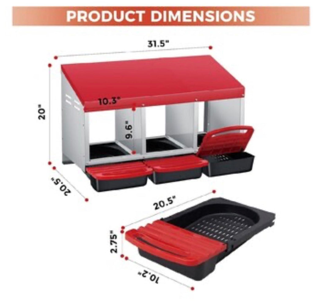 Garvee 3 Holes Galvanized Steel Chicken Nesting Box with Automatic Roll Out Egg-