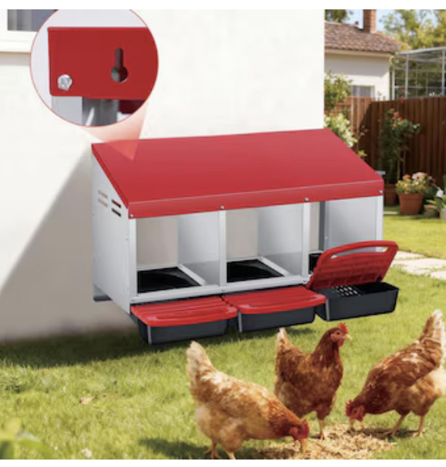 Garvee 3 Holes Galvanized Steel Chicken Nesting Box with Automatic Roll Out Egg-