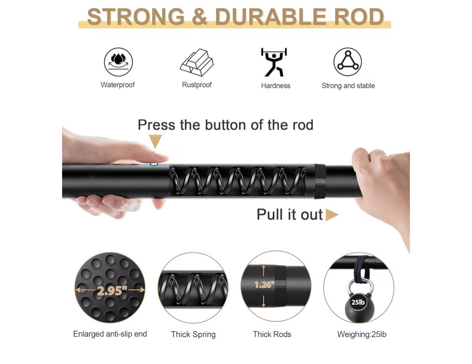 Tension Curtain Rod 51-89 inch Black Heavy Duty No Drilling