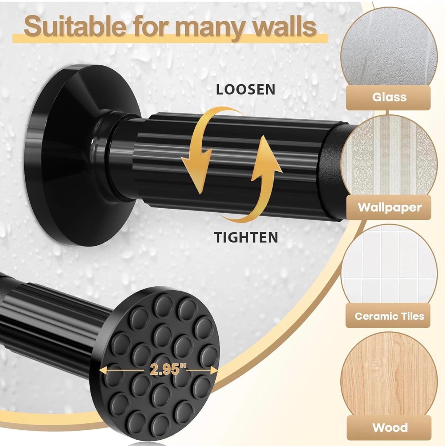 Tension Curtain Rod 51-89 inch Black Heavy Duty No Drilling