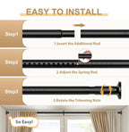 Tension Curtain Rod 51-89 inch Black Heavy Duty No Drilling