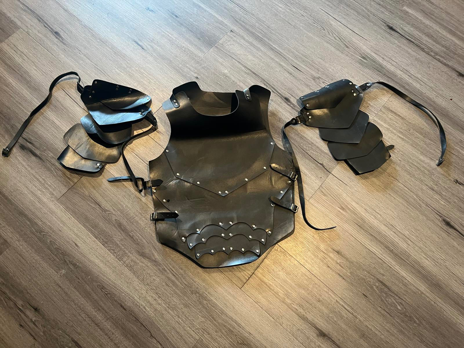 Black Leather Cosplay Armor Vest with Arm Guards - Open Box Quality