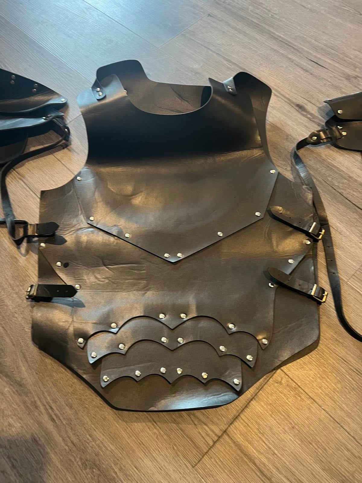 Black Leather Cosplay Armor Vest with Arm Guards - Open Box Quality