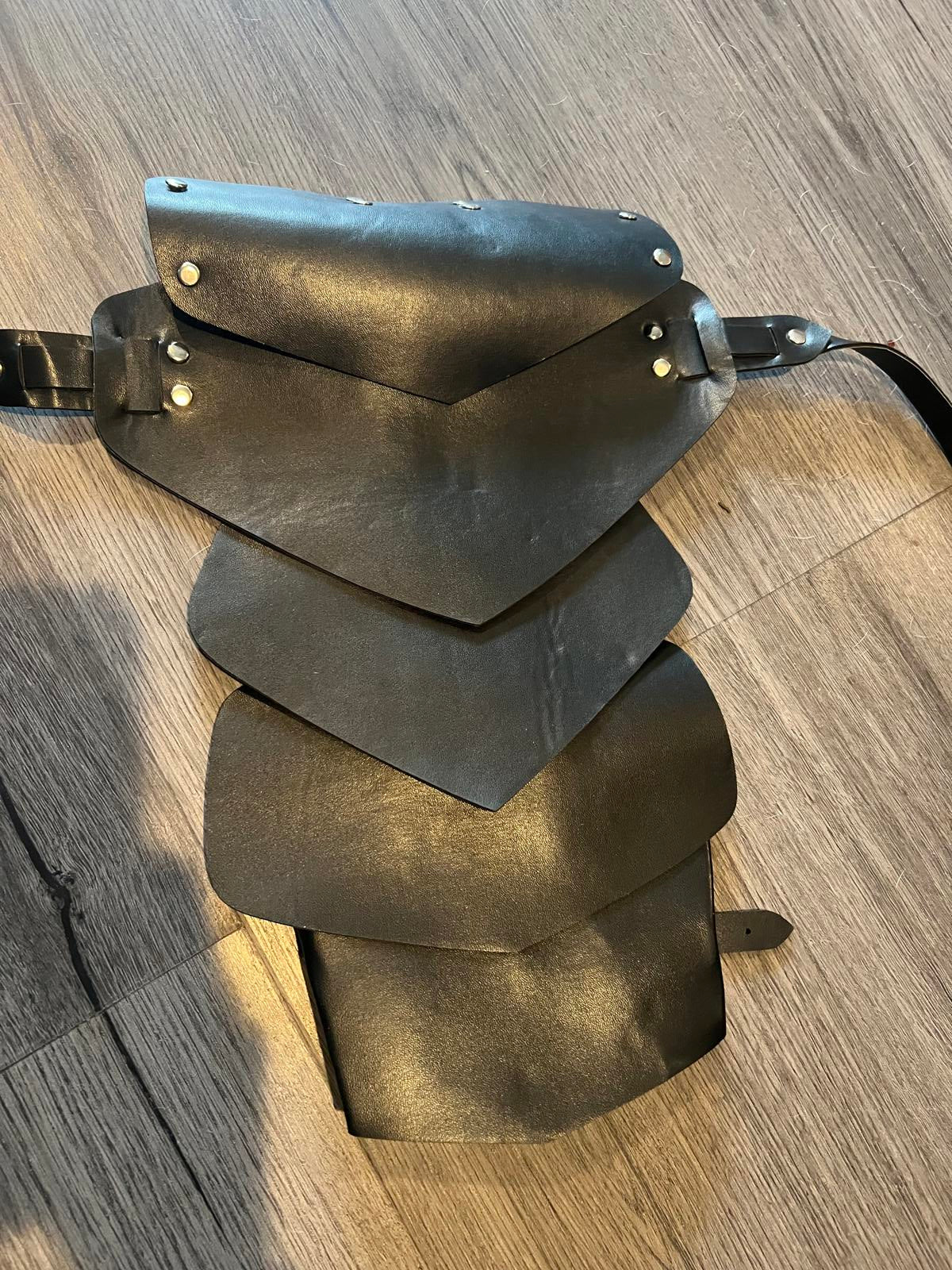 Black Leather Cosplay Armor Vest with Arm Guards - Open Box Quality